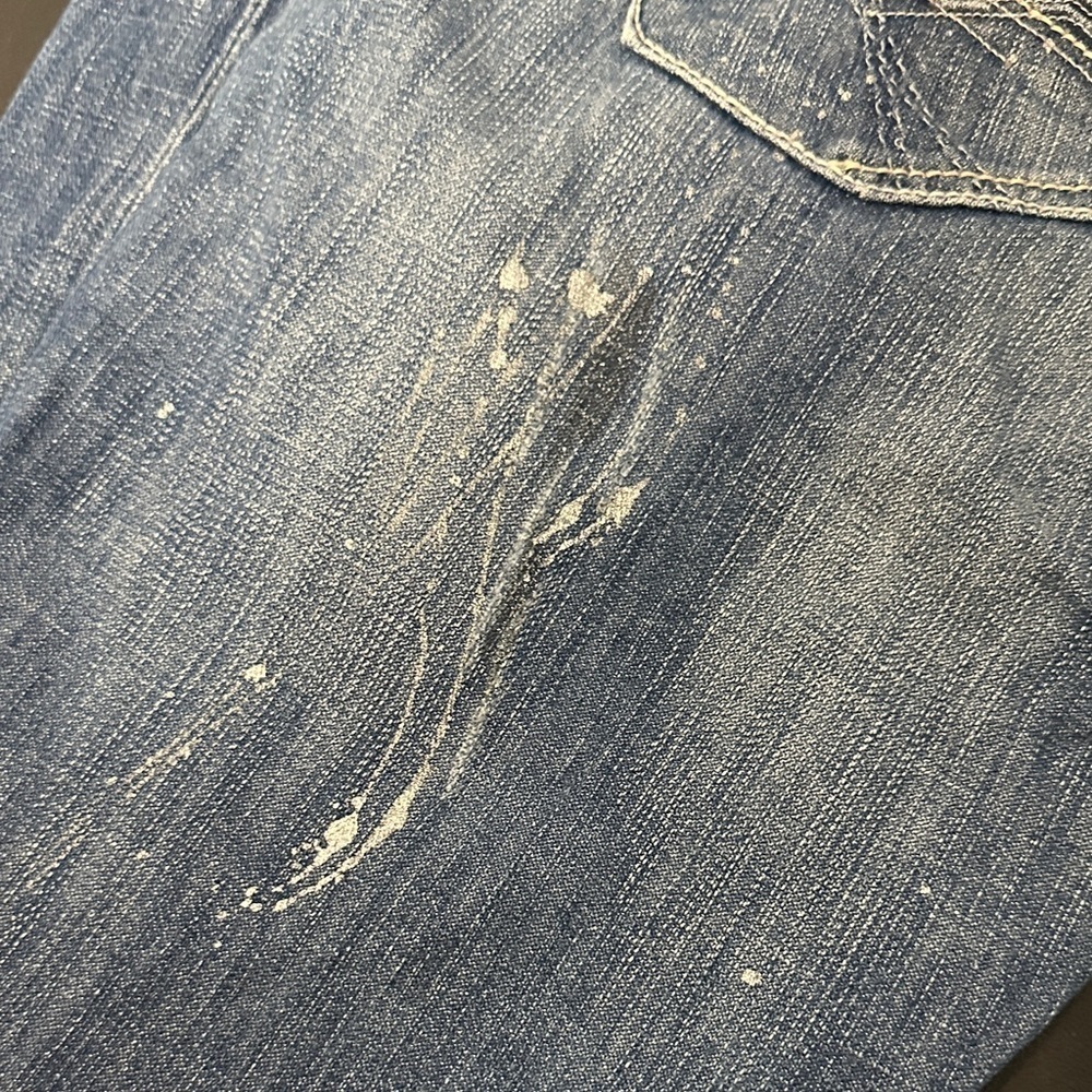 577. Express Zelda Women's Skinny Jeans - Blue with metallic abstract design - Picture 3 of 16